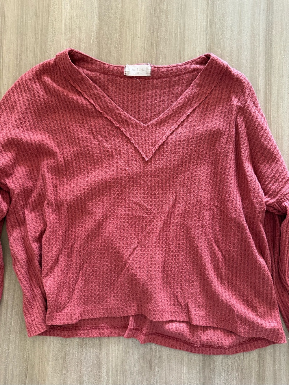 Altar’d State Waffle Knit V-Neck Long Sleeve Top - Rose